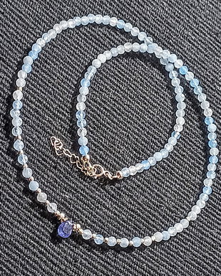 Colier argint acvamarin safir albastru brioleta minimalist boho chic trendy - Transport gratuit