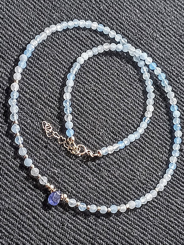 Colier argint acvamarin safir albastru brioleta minimalist boho chic trendy - Transport gratuit