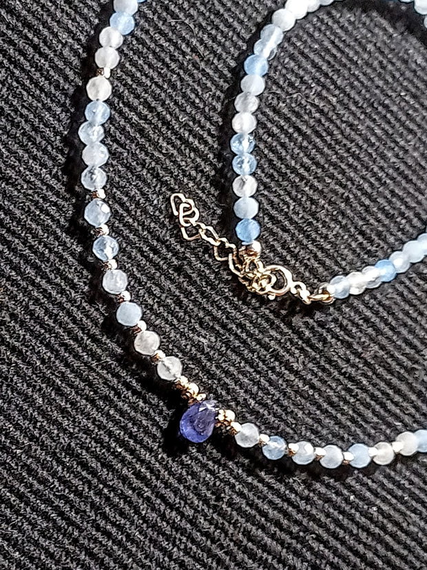 Colier argint acvamarin safir albastru brioleta minimalist boho chic trendy - Transport gratuit
