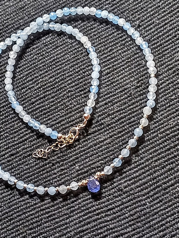Colier argint acvamarin safir albastru brioleta minimalist boho chic trendy - Transport gratuit