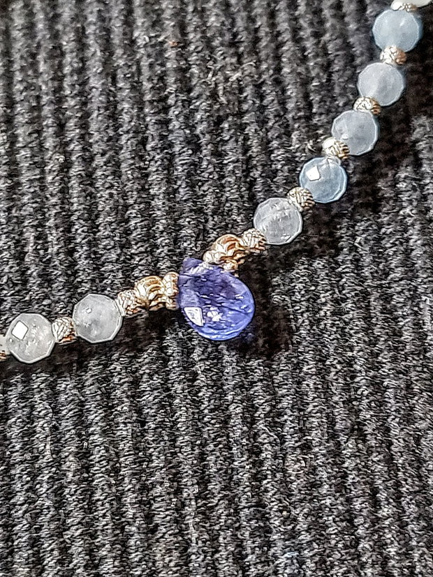 Colier argint acvamarin safir albastru brioleta minimalist boho chic trendy - Transport gratuit