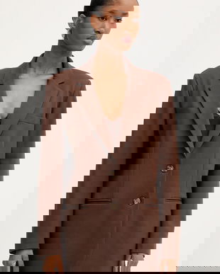 Haveone sacou culoarea maro, un singur rand de nasturi, uni, JMI-P028