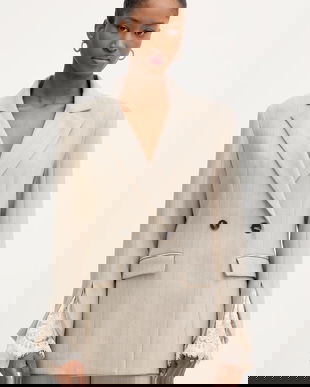 Haveone sacou culoarea bej, cu doua randuri de nasturi, JGE-P031