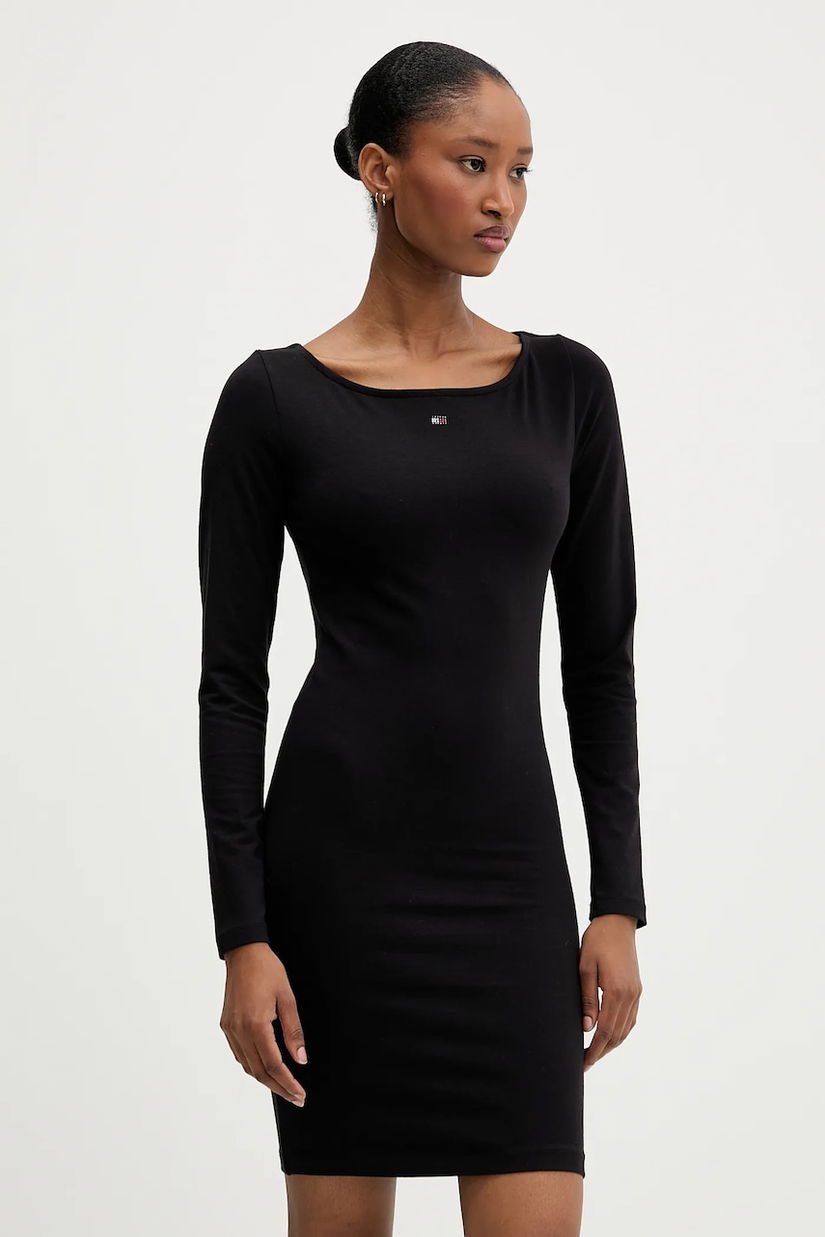 Tommy Jeans rochie culoarea negru, mini, mulata, DW0DW21493