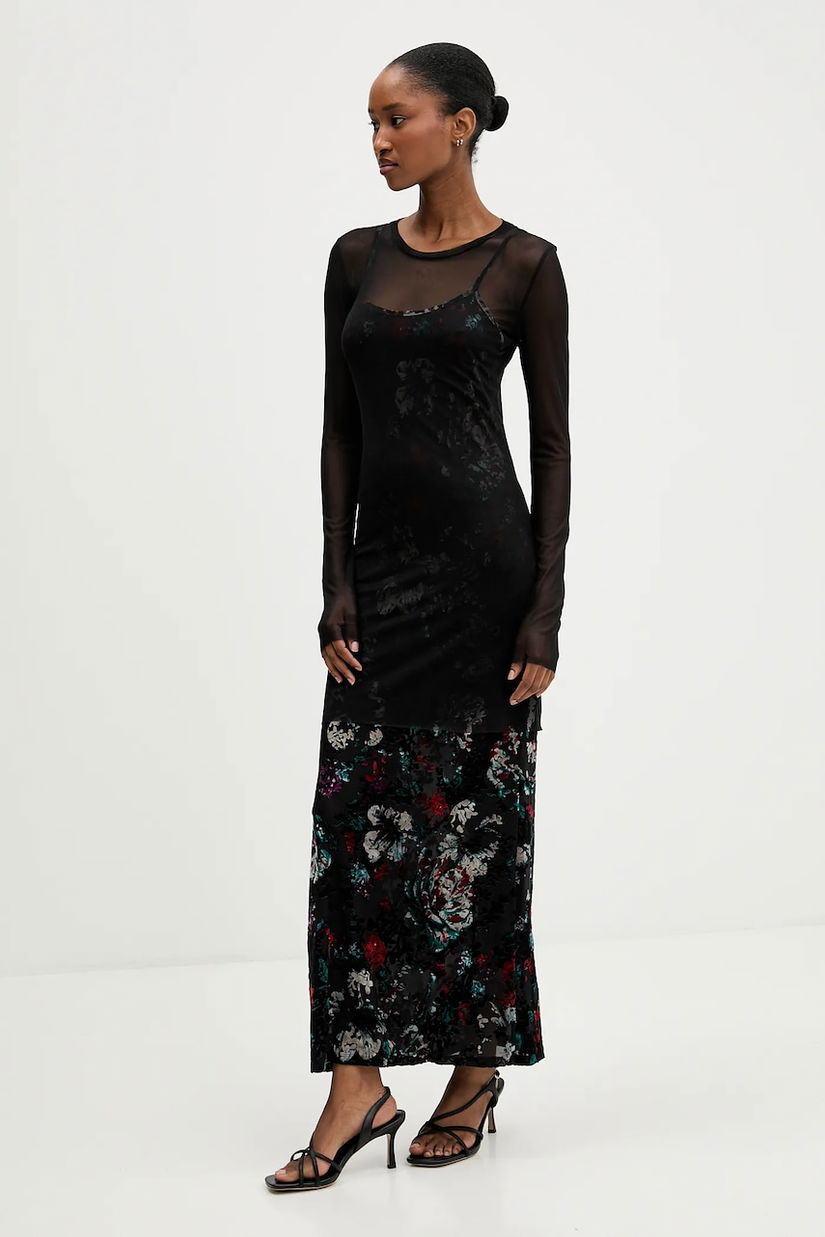 Desigual rochie CASSIDY culoarea negru, maxi, mulata, 25WWVK11