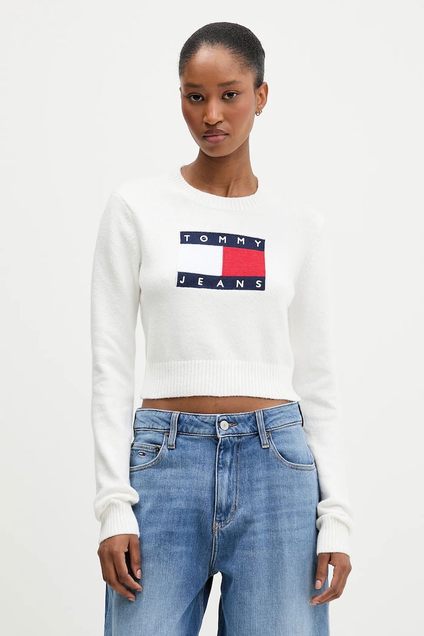 Tommy Jeans pulover culoarea bej, DW0DW21690