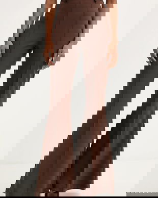 Haveone pantaloni culoarea maro, evazati, high waist, PMI-P074