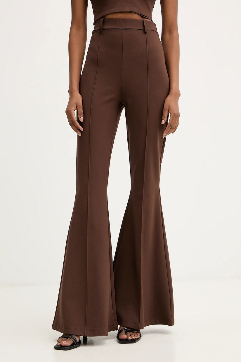 Haveone pantaloni culoarea maro, evazati, high waist, PMI-P074