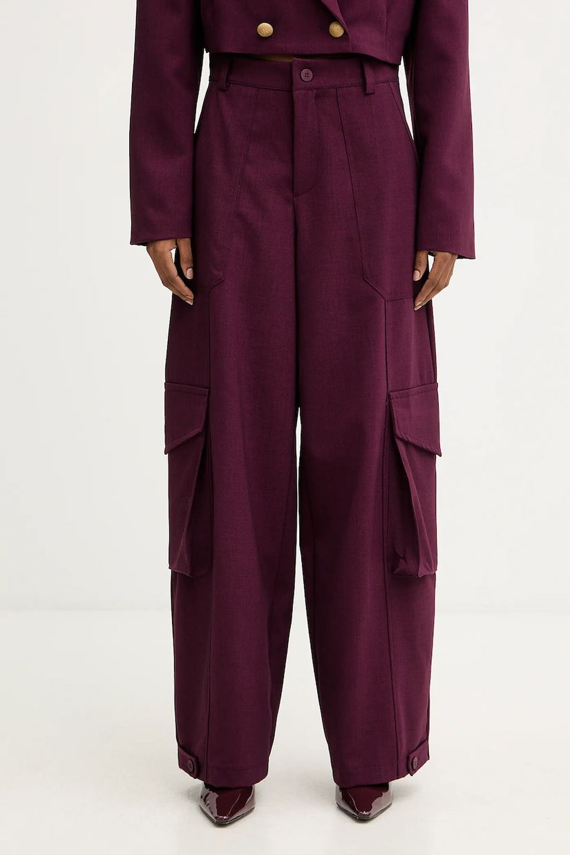 Haveone pantaloni culoarea bordo, drept, high waist, PSO-P040