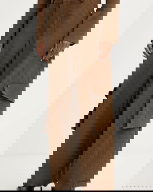 Haveone pantaloni culoarea maro, drept, high waist, PSO-P040