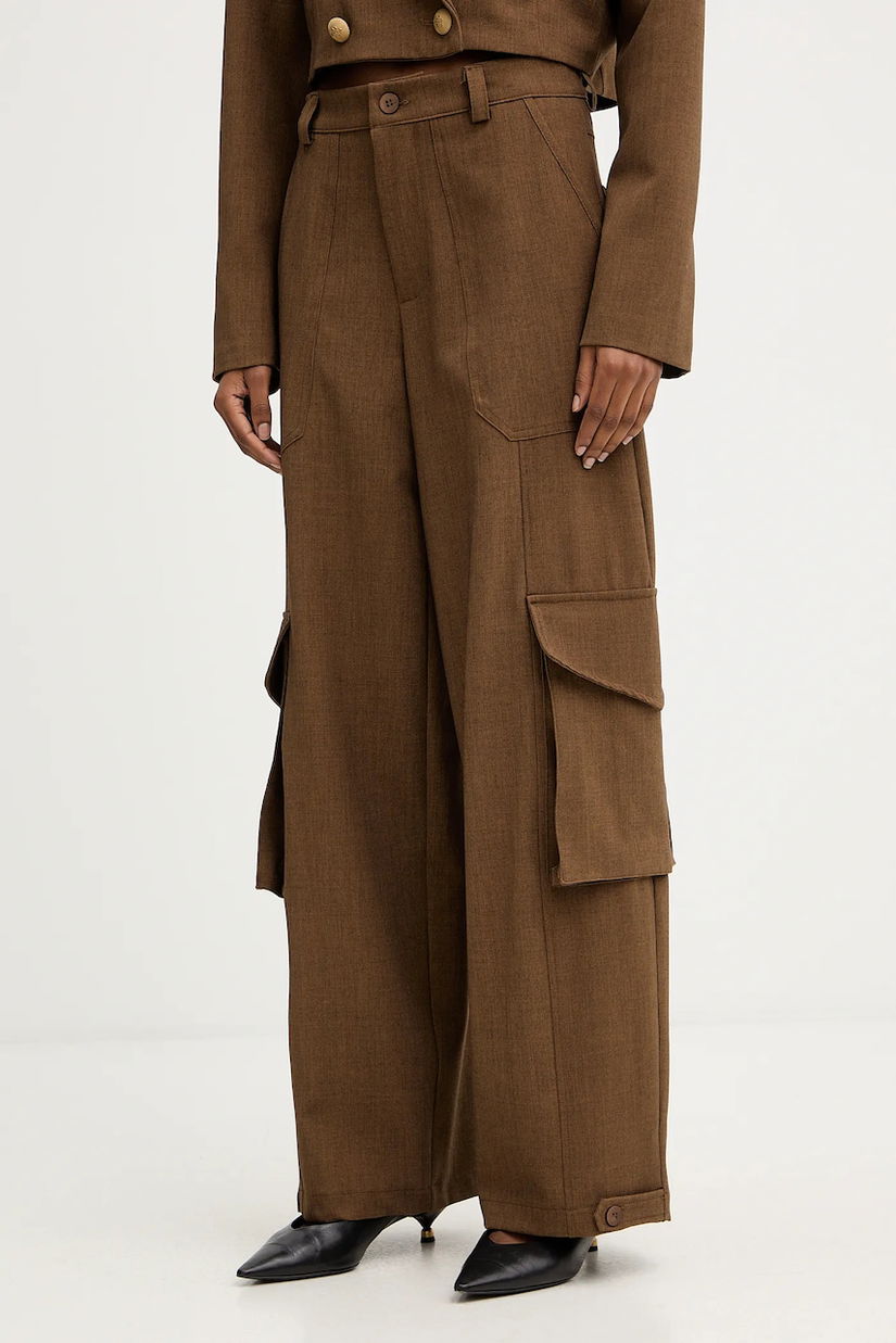 Haveone pantaloni culoarea maro, drept, high waist, PSO-P040