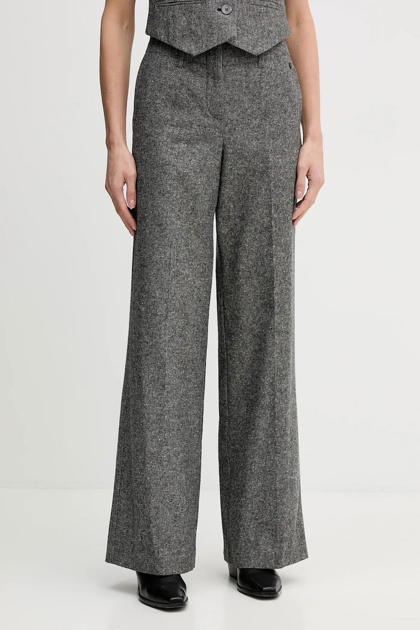 Pedro del Hierro pantaloni din lână culoarea gri, drept, high waist, 7602535