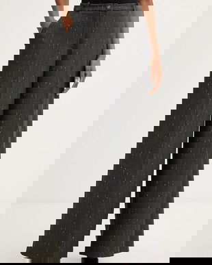 Haveone pantaloni culoarea gri, lat, high waist, PGE-P065