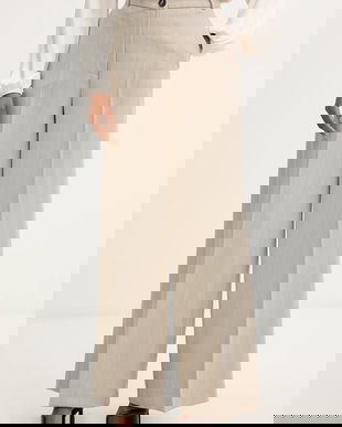 Haveone pantaloni culoarea bej, lat, high waist, PGE-P065