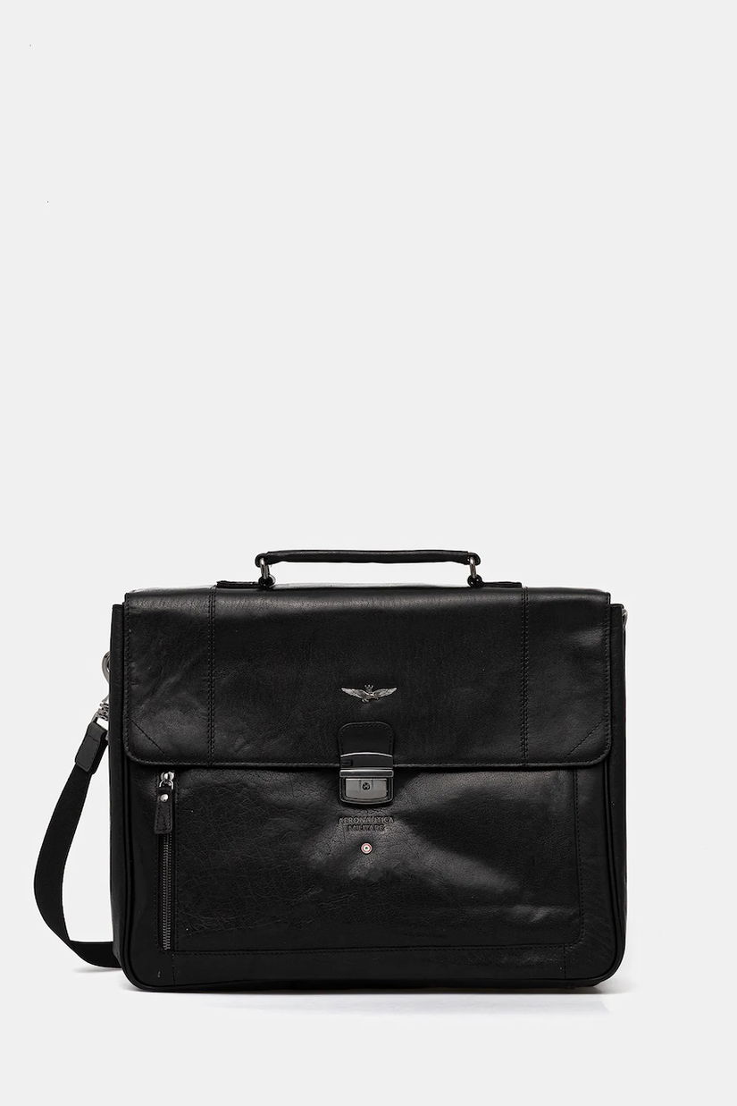 Aeronautica Militare geantă de piele culoarea negru, AM304