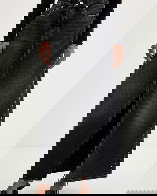 Tommy Jeans fustă din denim culoarea negru, maxi, drept, DW0DW21576