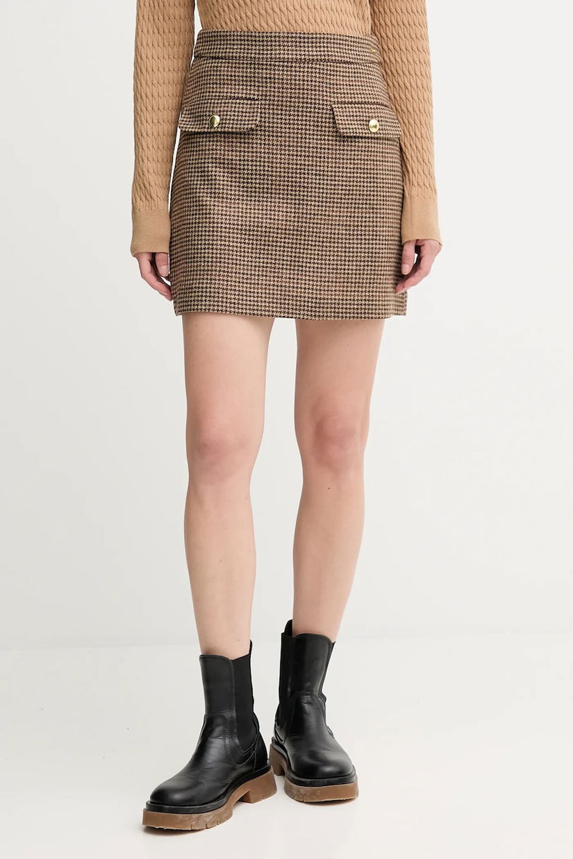 Barbour fustă de lână SOPHIA culoarea maro, mini, creion, LSK0130