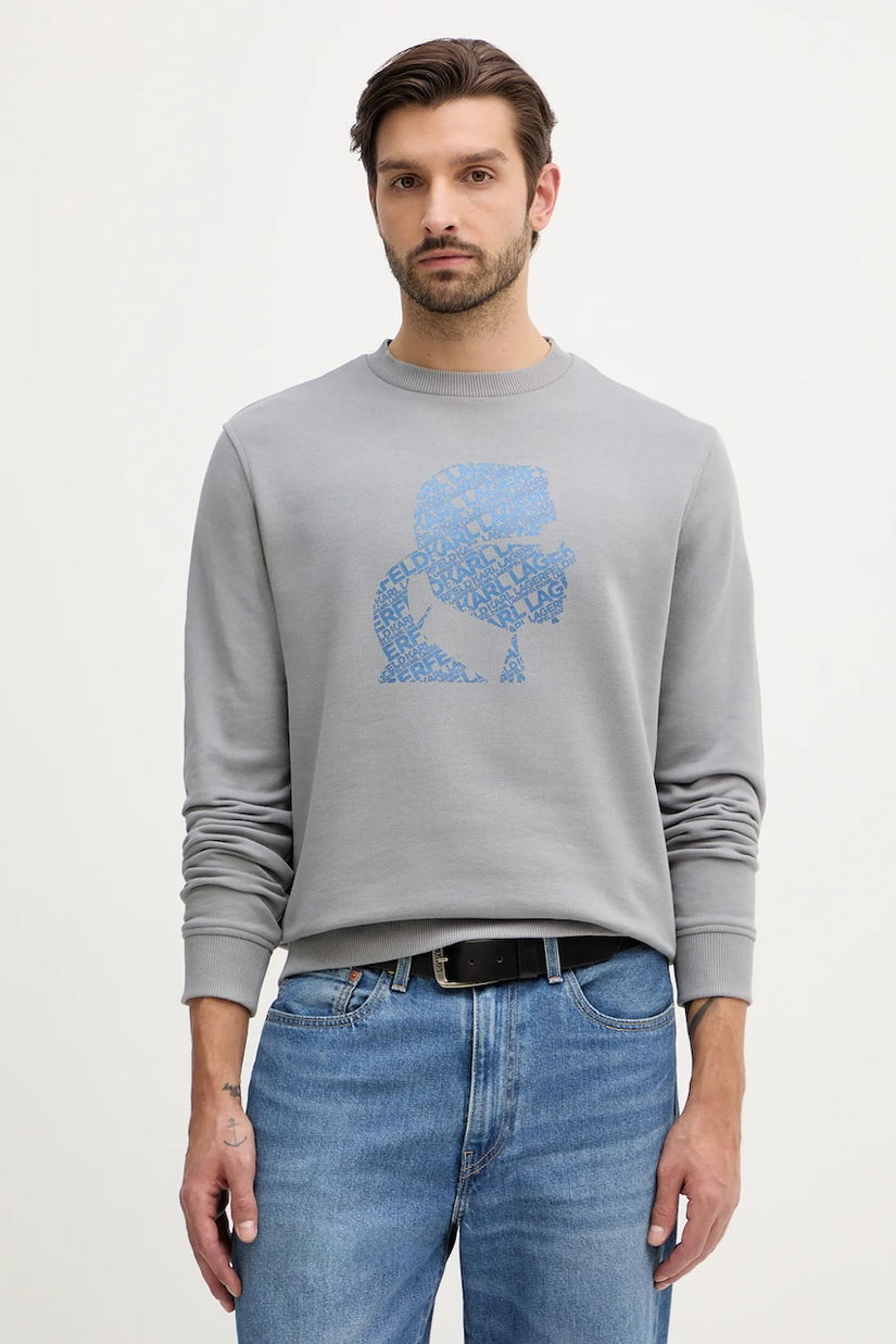 Karl Lagerfeld hanorac de bumbac culoarea gri, cu imprimeu, 554917.705405