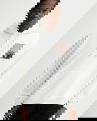 Tommy Jeans hanorac de bumbac culoarea bej, cu glugă, cu imprimeu, DM0DM22090