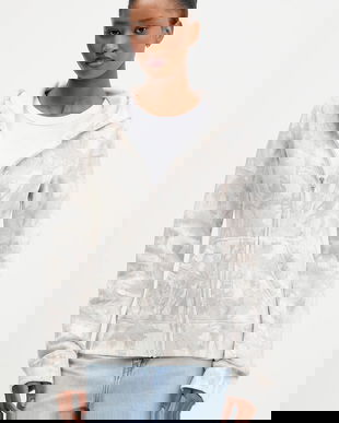 Hollister Co. bluză culoarea bej, cu glugă, cu model, KI352-5243-108