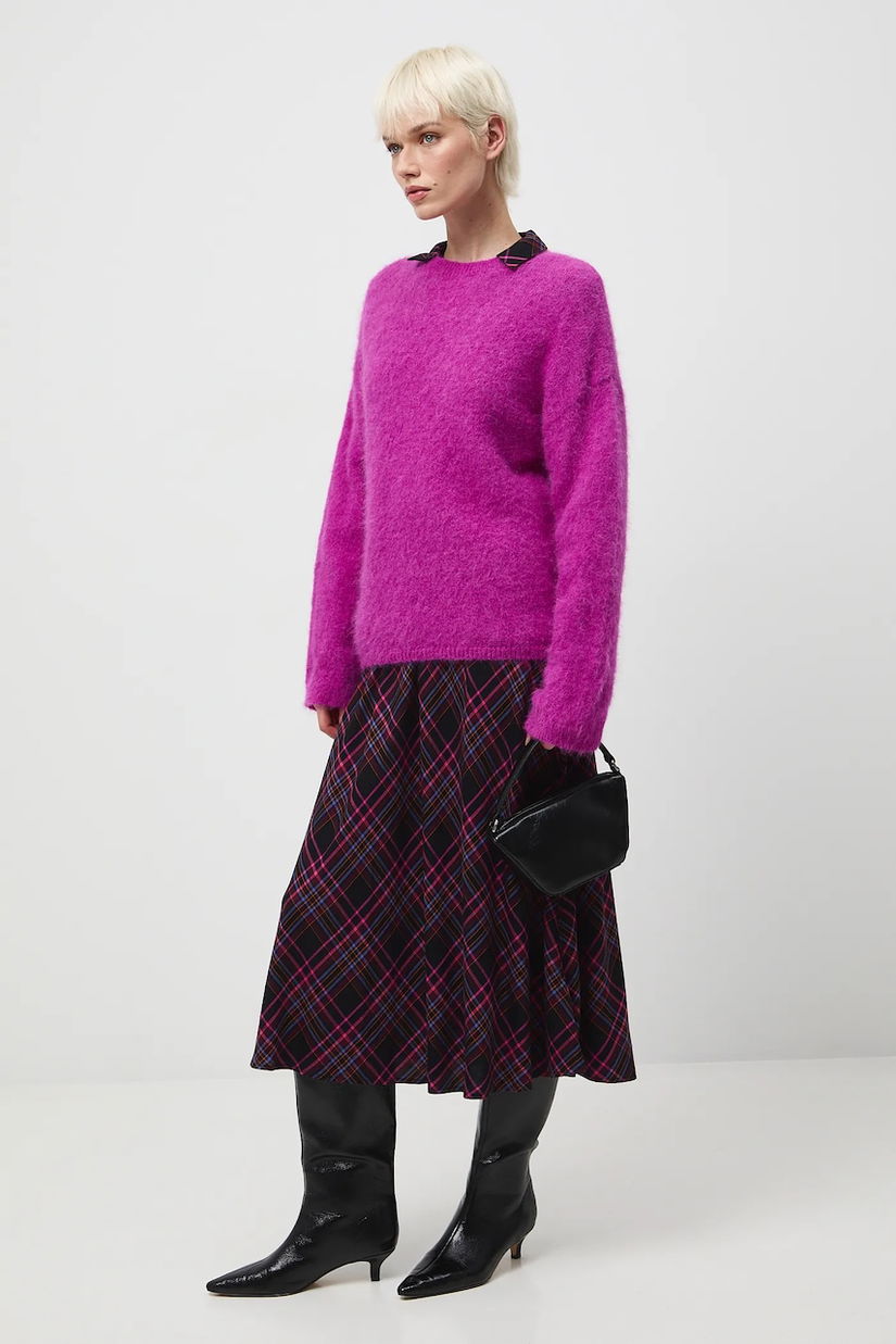 Medicine pulover din lână de alpaca culoarea violet, călduros