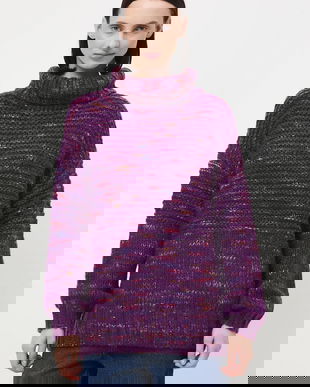 Medicine pulover culoarea violet, călduros, cu guler