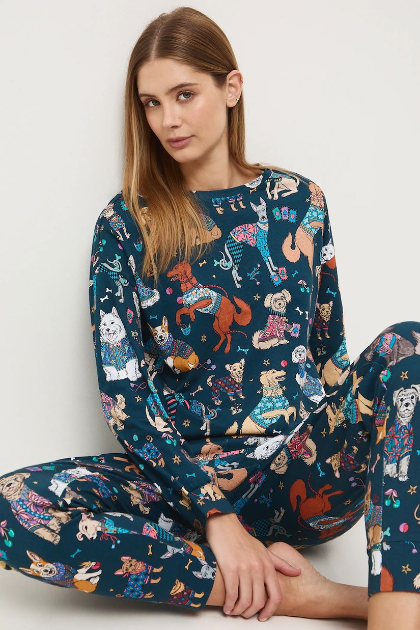Medicine pijamale de bumbac culoarea turcoaz, bumbac
