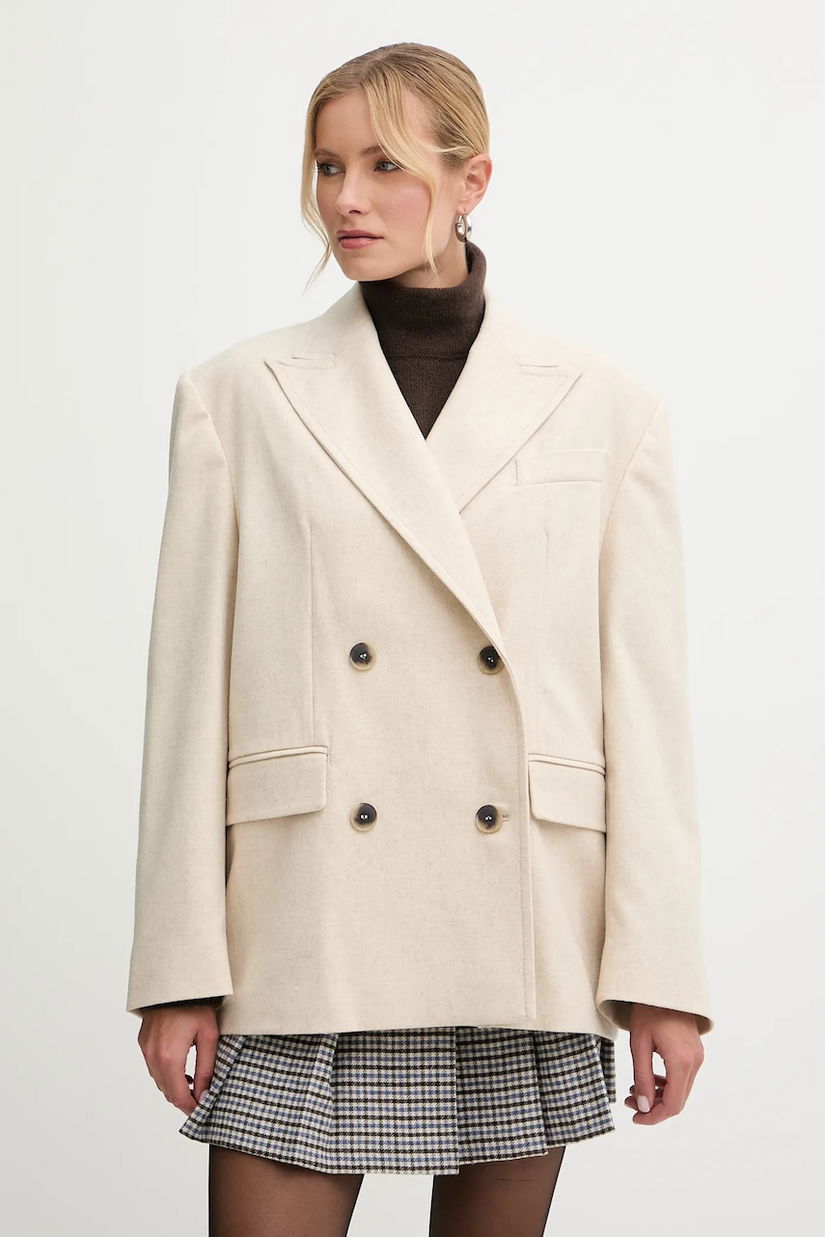 MAX&Co. jachetă din amestec de lână culoarea bej, oversize, melanj, 2526086074200