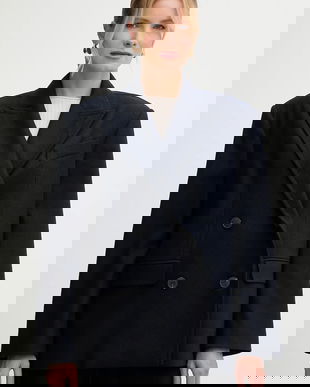 MAX&Co. jachetă din amestec de lână culoarea bleumarin, oversize, melanj, 2526086074200