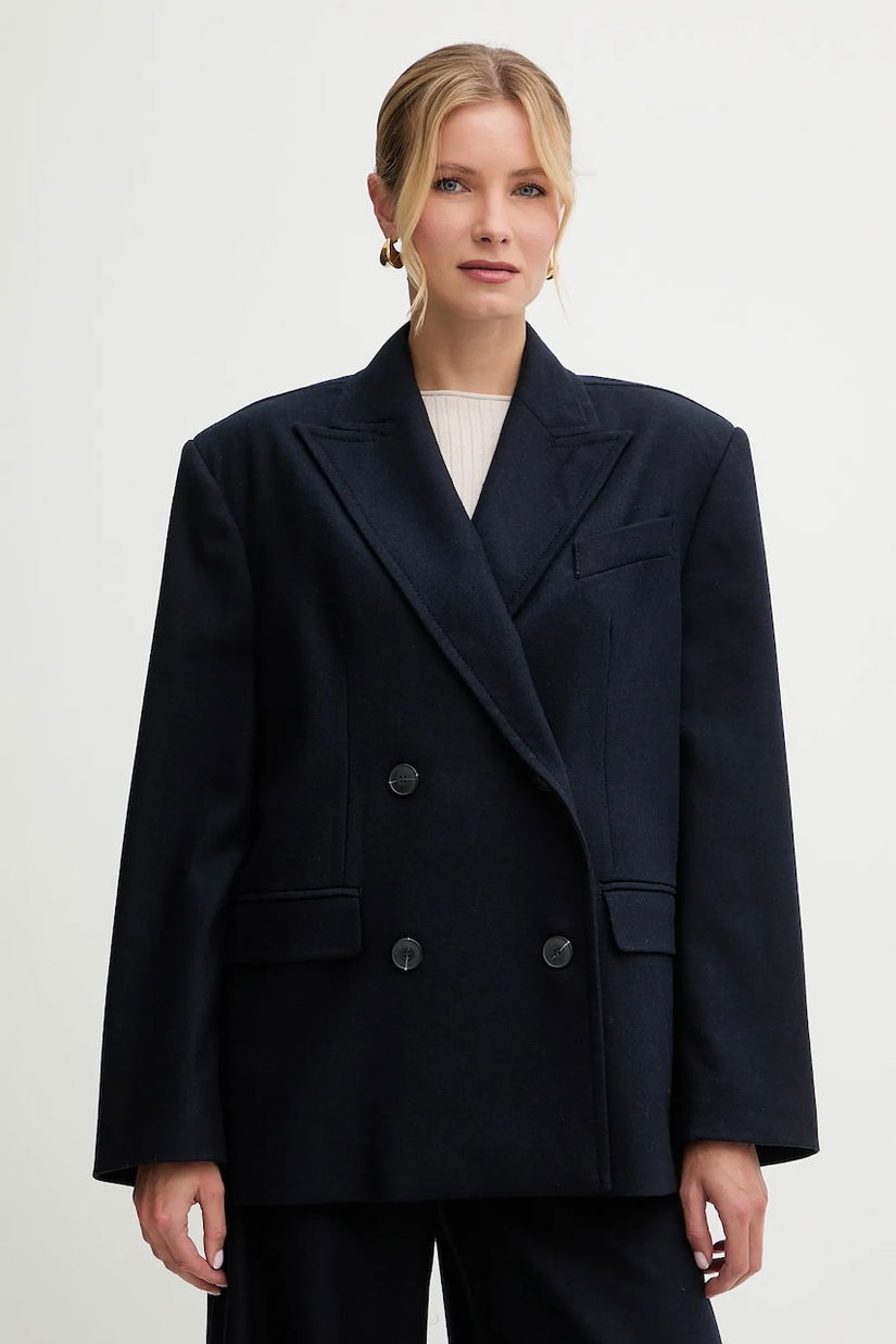 MAX&Co. jachetă din amestec de lână culoarea bleumarin, oversize, melanj, 2526086074200
