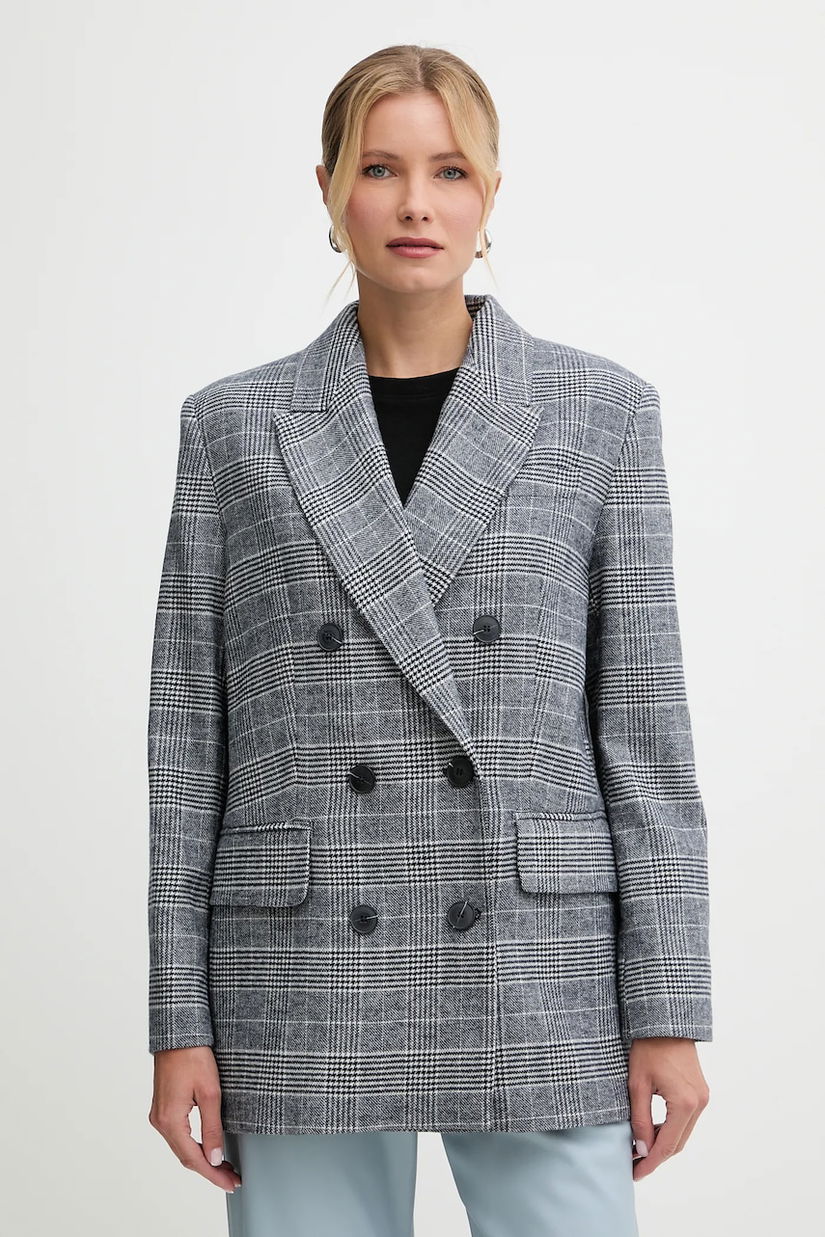MAX&Co. jachetă din amestec de lână culoarea bleumarin, cu două rânduri de nasturi, cu imprimeu, 2526046084200
