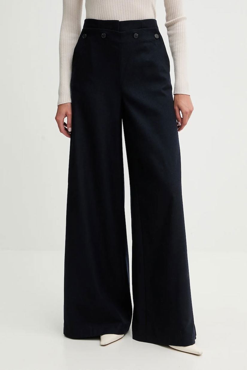 MAX&Co. pantaloni culoarea bleumarin, lat, high waist, 2526136124200
