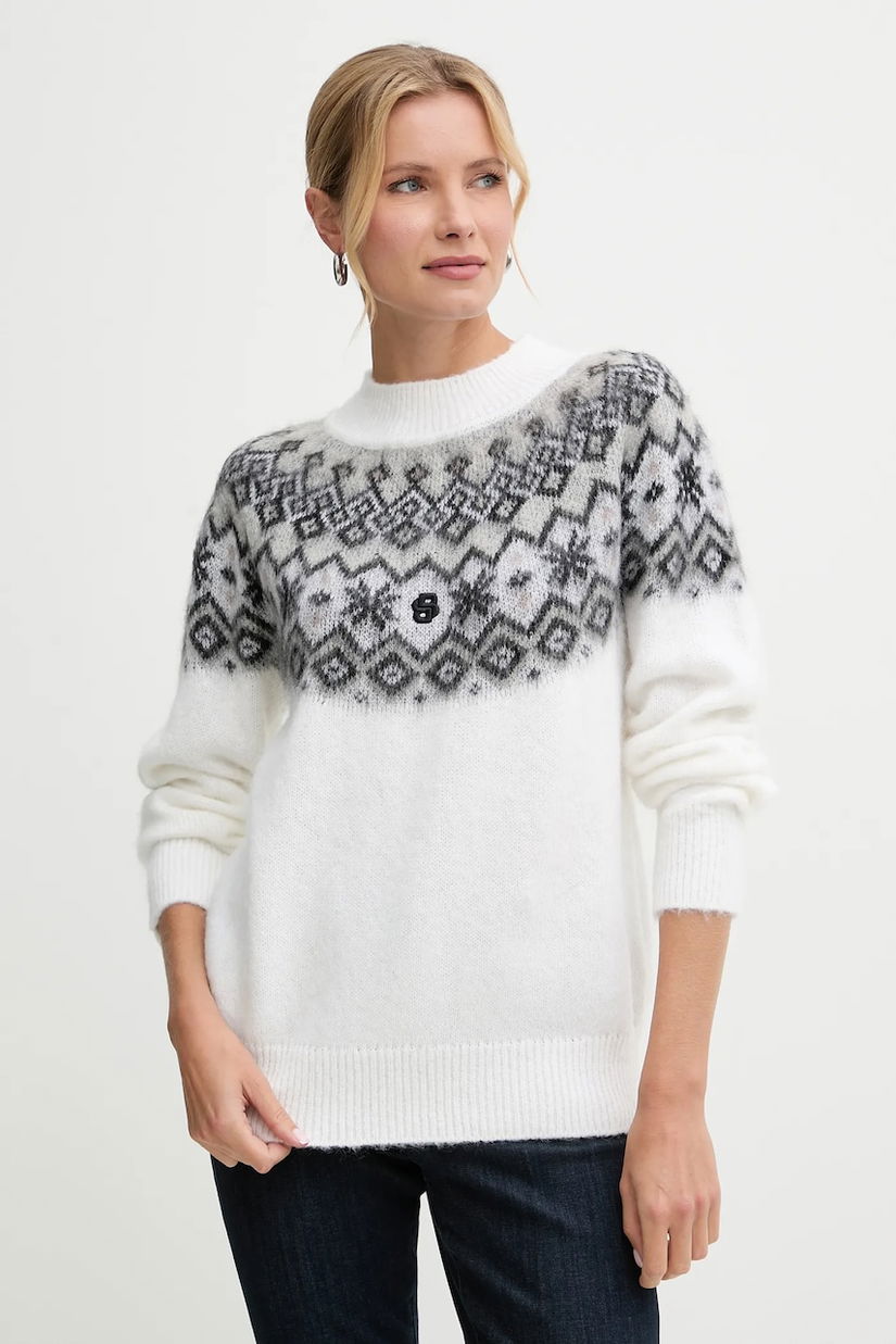 BOSS pulover din amestec de lână culoarea bej, cu turtleneck, 50549369