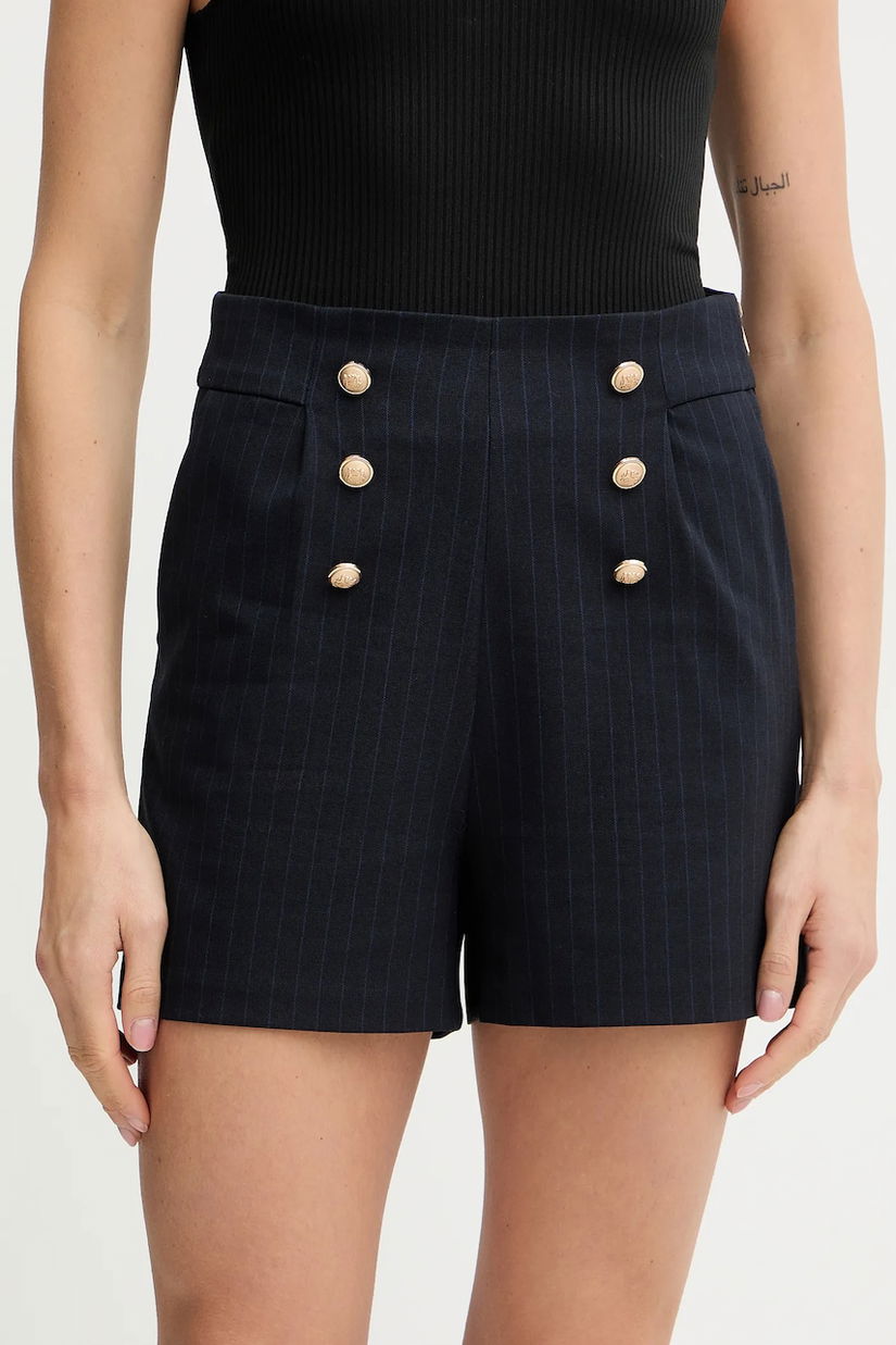 Morgan pantaloni scurti culoarea bleumarin, high waist, SHOUI.F