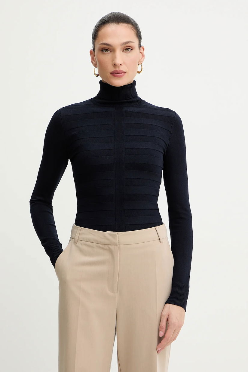 Morgan pulover culoarea bleumarin, light, cu guler, MENTHYO