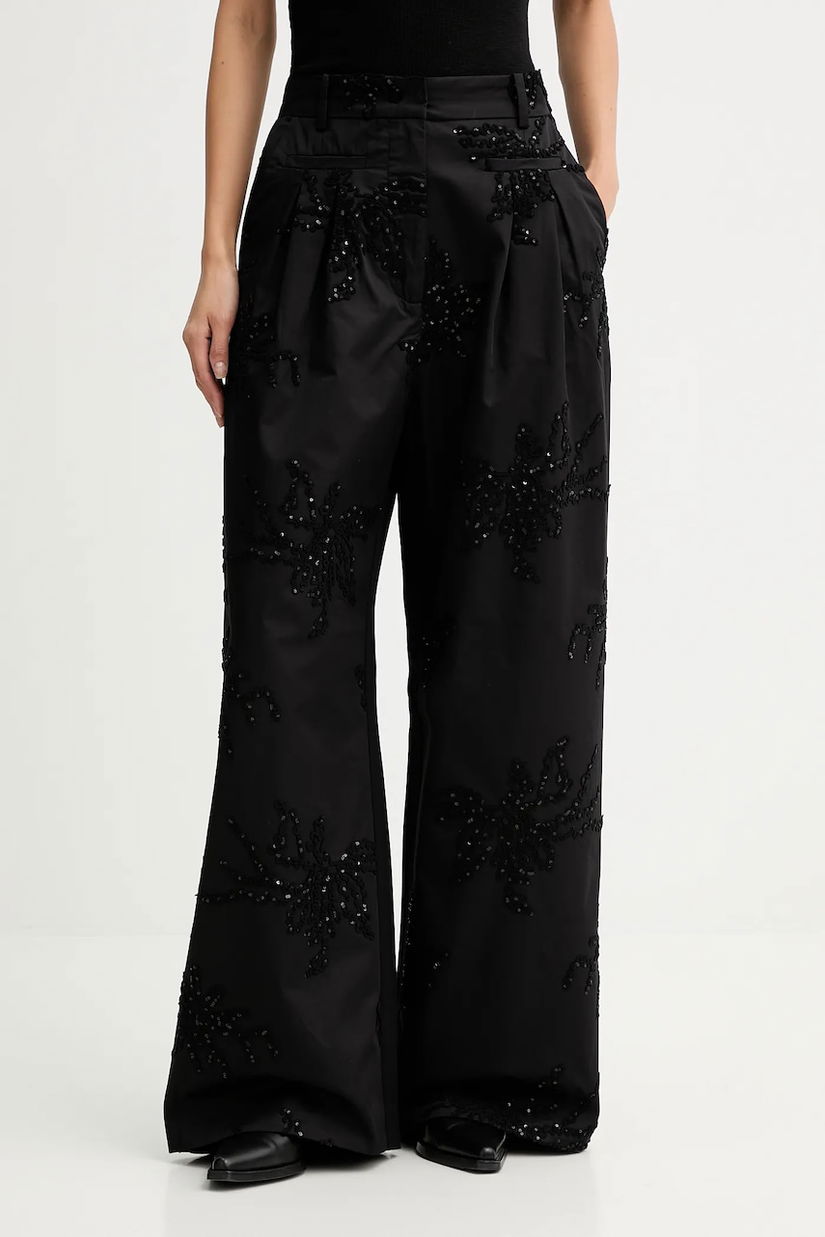 MUNTHE pantaloni STORMY culoarea negru, lat, high waist, 254144025401