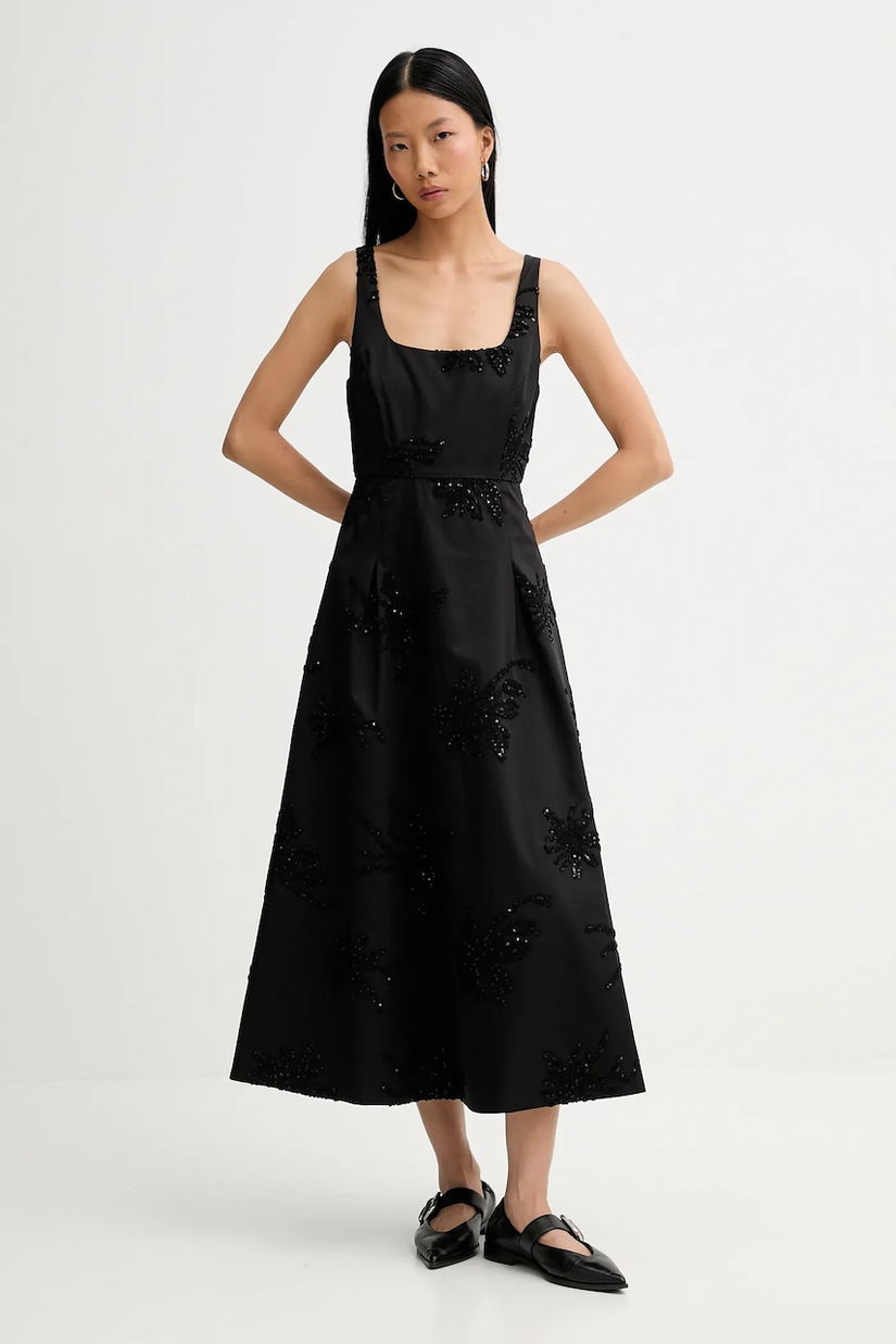 MUNTHE rochie din bumbac RONIA culoarea negru, midi, evazați, 254135025401
