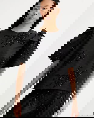 MUNTHE bluză din bumbac RYME culoarea negru, cu imprimeu, 254105025401