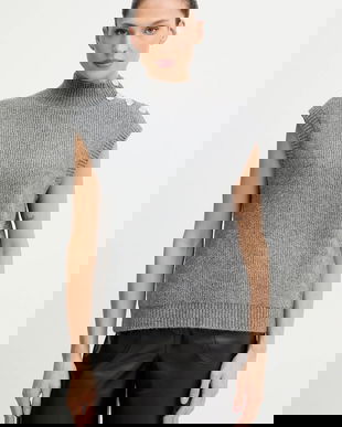 Morgan vestă din amestec de lână culoarea gri, cu turtleneck, MSARA