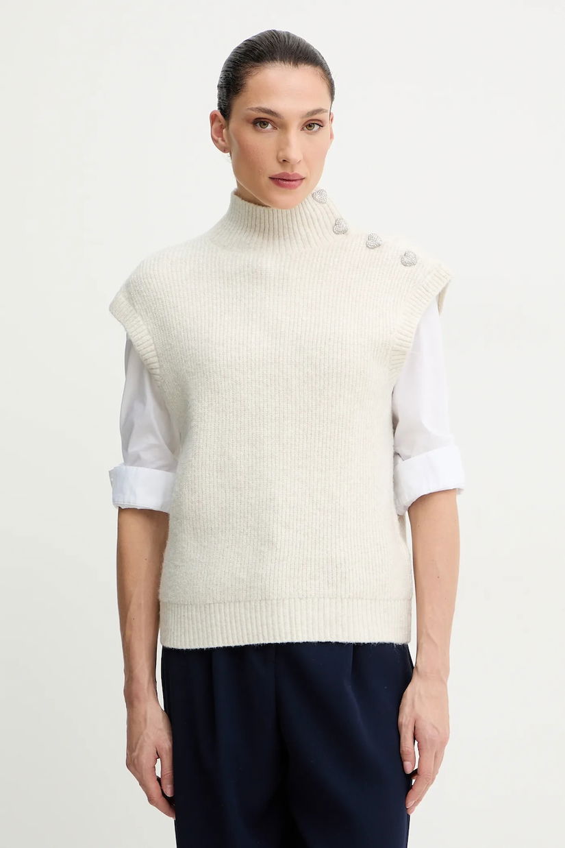 Morgan vestă din amestec de lână culoarea bej, cu turtleneck, MSARA