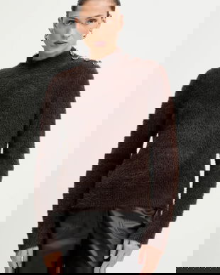 Morgan pulover culoarea maro, cu guler, MFENNY