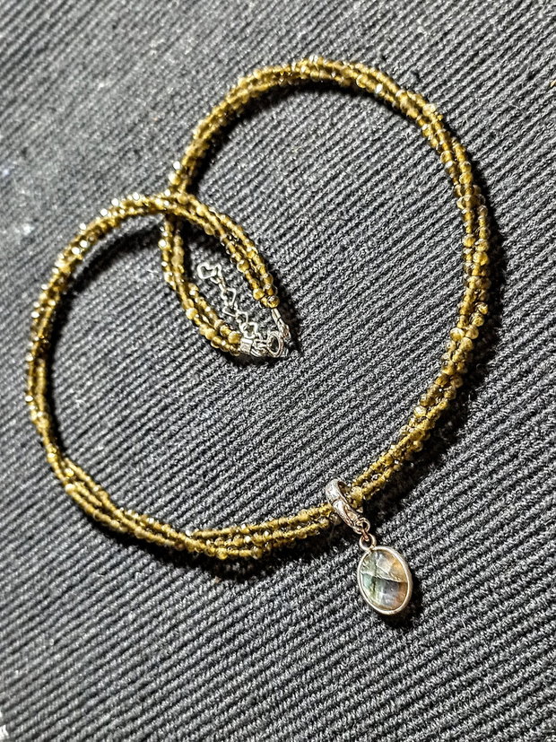 Colier argint X3 obsidian auriu labradorit charm argint minimalist boho chic trendy - Transport gratuit