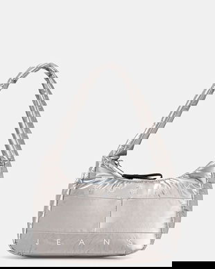 Tommy Jeans poșetă culoarea argintiu, AW0AW18066