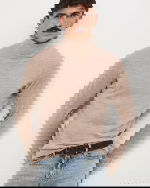 Medicine pulover din lână merino culoarea bej, light, cu guler