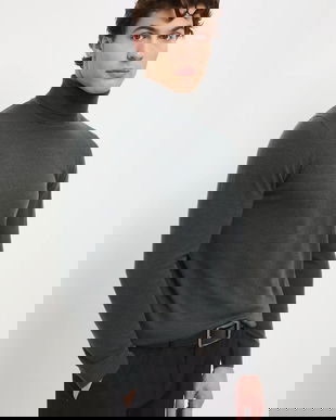 Medicine pulover din lână merino culoarea verde, light, cu guler