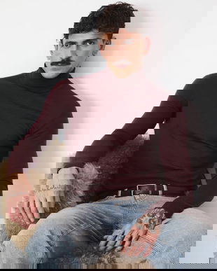 Medicine pulover din lână merino culoarea maro, light, cu guler