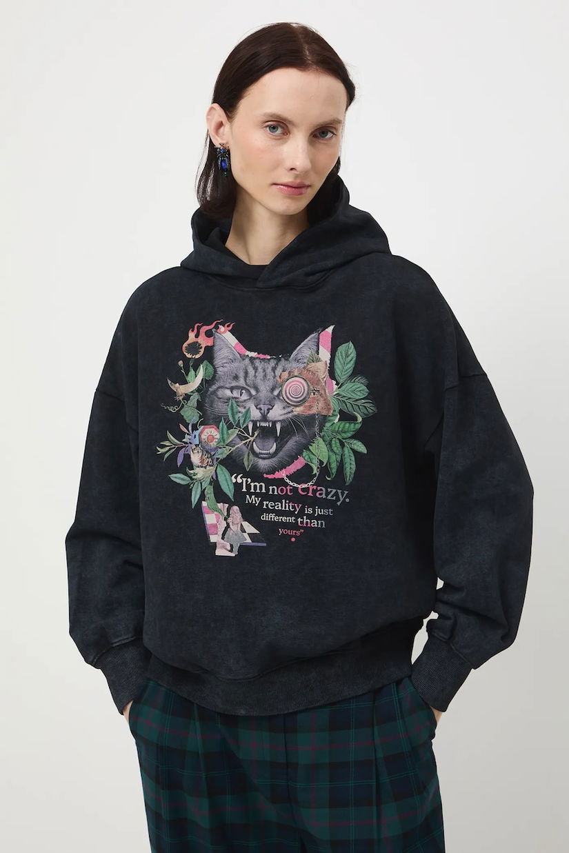 Medicine bluza culoarea gri, cu glugă, cu imprimeu
