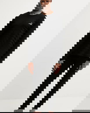 Fila pijama de bumbac culoarea negru, neted, FPW1234