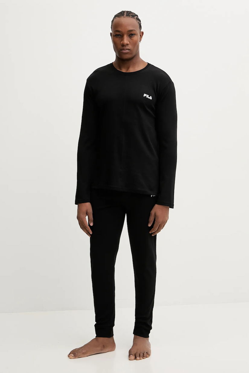 Fila pijama de bumbac culoarea negru, neted, FPW1234