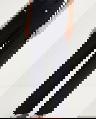 Morgan pantaloni culoarea bleumarin, drept, high waist, PLOUI.F